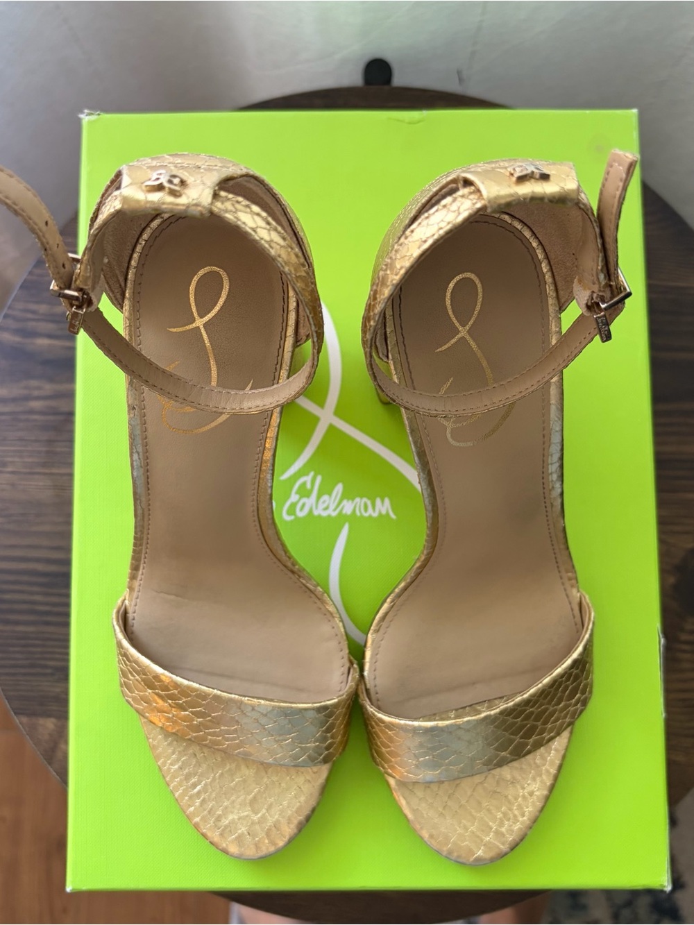 Sam Edelman Yaro Gold Snake Embossed Ankle Strap Sandals 7.5 M 38 - Picture 7 of 11